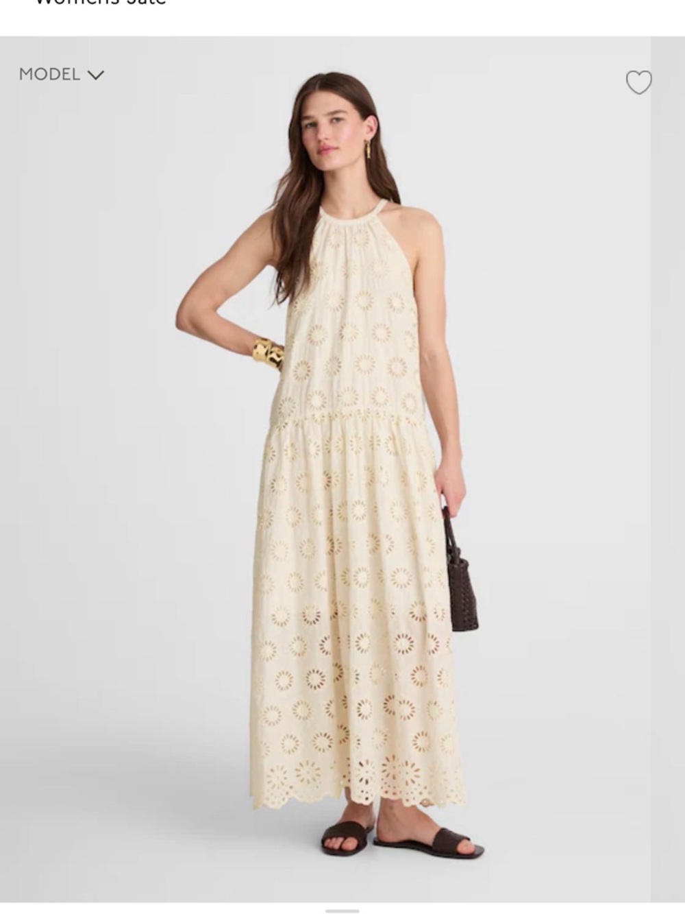Madewell Embroidered Drop Waist Sleeveless Floral Eyelet Maxi Dress in Cream